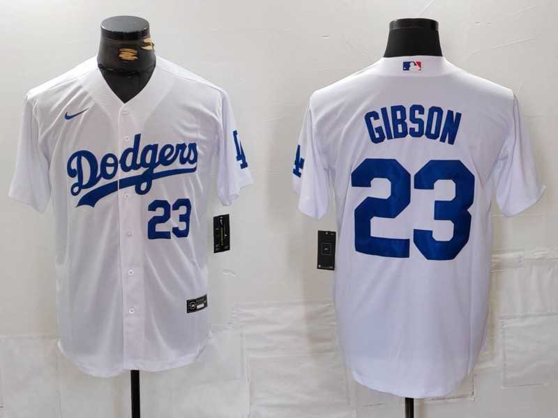 Mens Los Angeles Dodgers #23 Kirk Gibson Number White Cool Base Stitched Jerseys